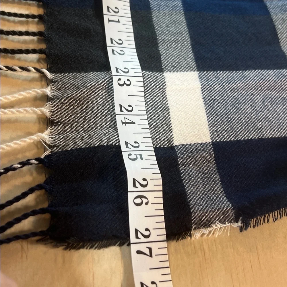 Blue and White Plaid Fringe Scarf Plush Apparel